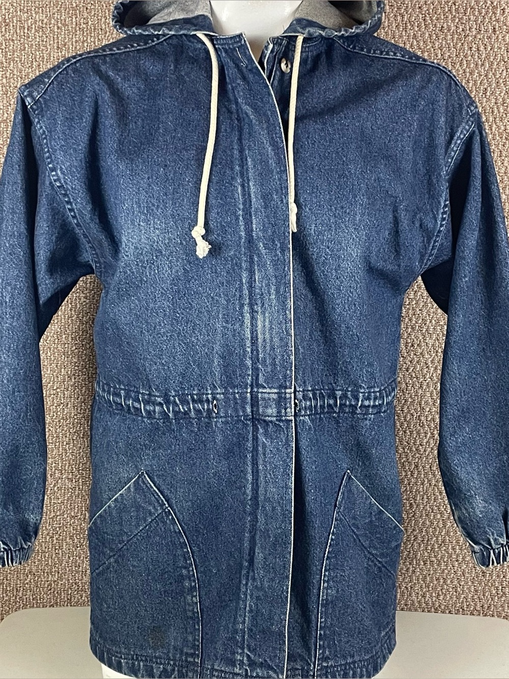 Vintage Oshkosh Denim Barn Chore Coat Jacket Women Medium Hooded USA 90s R1